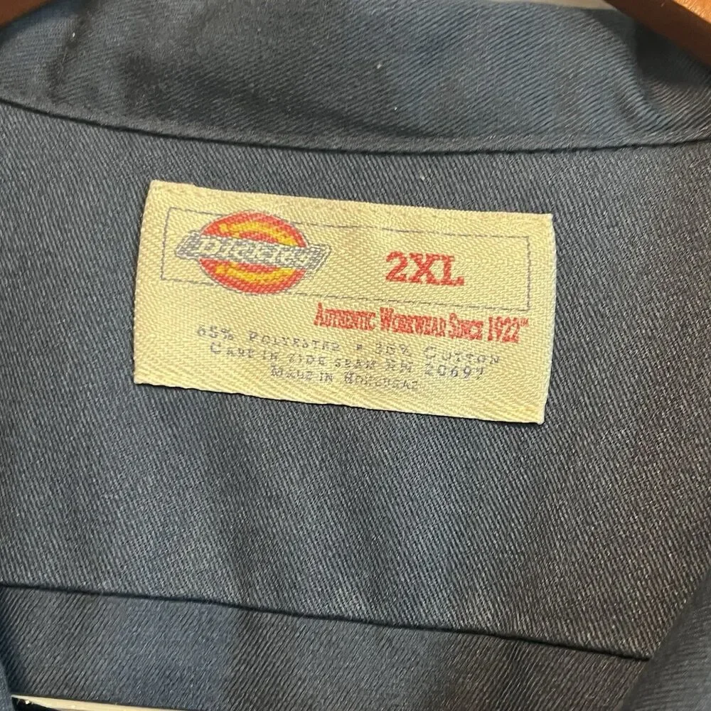 Vintage Dickies Shirt Men 2XL Blue Work Mechanic Button 90s USA